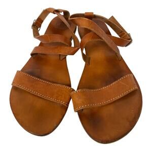 Genuine Leather Made in Greece Strappy Flat Sandal Gladiator Tan Size 38/7.5US